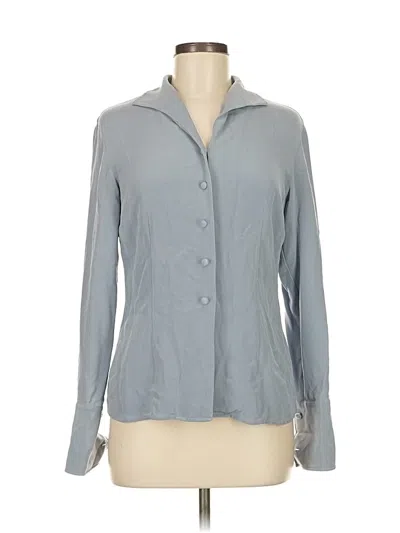 Pre-owned Inc International Concepts Long Sleeve Silk Top Gray Collared Neckline Tops