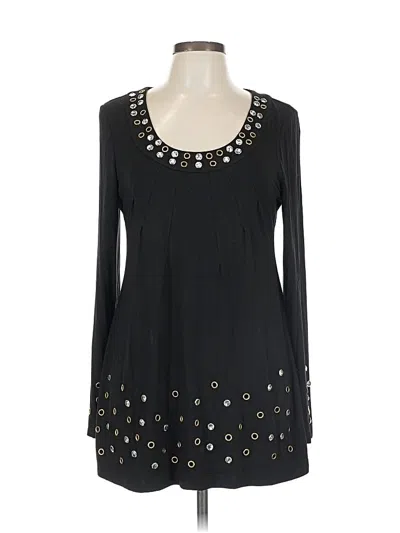 Pre-owned Inc International Concepts Long Sleeve Top Black Keyhole Neckline Tops