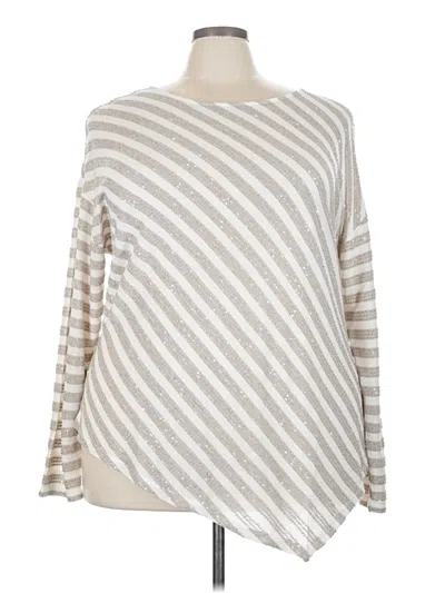 Pre-owned Inc International Concepts Long Sleeve Top Gray Boatneck Tops