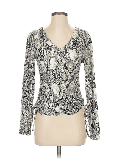 Pre-owned Inc International Concepts Long Sleeve Top Silver Plunge Neckline Tops