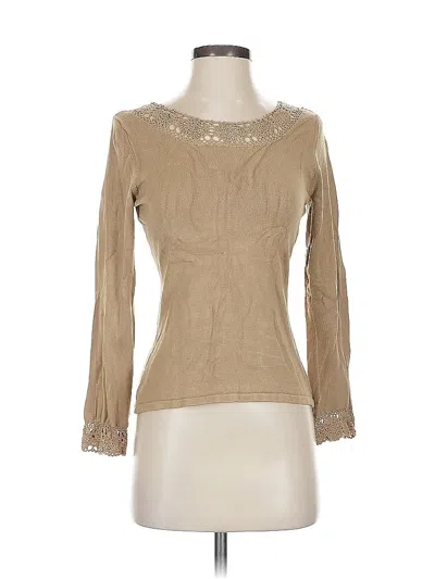 Pre-owned Inc International Concepts Long Sleeve Top Tan Sweetheart Neckline Tops In Brown