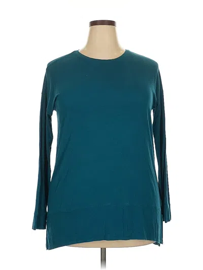Pre-owned Inc International Concepts Long Sleeve Top Teal Crew Neck Tops In Blue