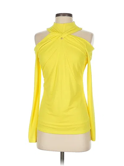 Pre-owned Inc International Concepts Long Sleeve Top Yellow Cold Shoulder Neckline Tops