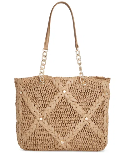 Inc International Concepts Mariahh Studded Extra-large Woven Straw Tote, Created For Macy's In Brown