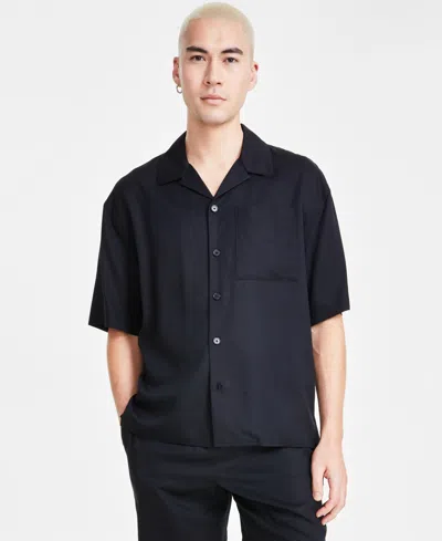 Inc International Concepts Men's Erik Regular-fit Button-down Camp Shirt, Created For Macy's In Deep Black