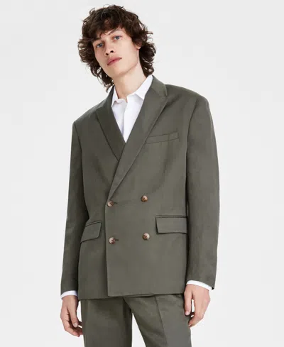 Inc International Concepts Men's Linen Classic-fit Solid Double-breasted Suit Jacket, Created For Macy's In Olive Twist