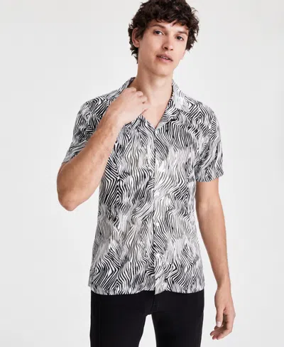 Inc International Concepts Men's Max Zebra Stripe Short-sleeve Camp Shirt, Created For Macy's In Neo Natural