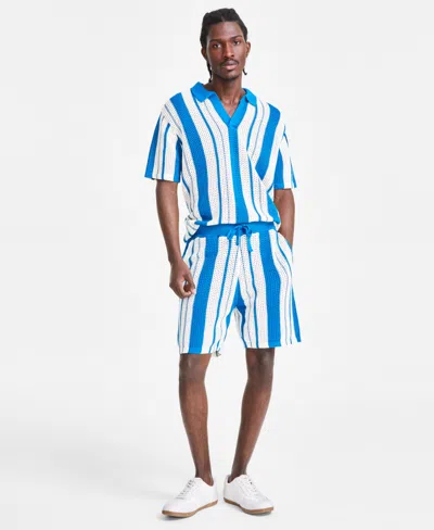 Inc International Concepts Men's Regular-fit Crocheted Stripe 7" Drawstring Shorts, Created For Macy's In Atlantic Coast