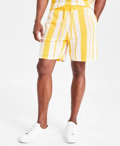 Inc International Concepts Men's Regular-fit Crocheted Stripe 7" Drawstring Shorts, Created For Macy's In Majestic Yellow