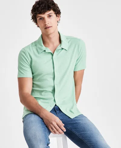 Inc International Concepts Men's Regular-fit Variegated Ribbed-knit Button-down Camp Shirt, Created For Macy's In Lt Pesto