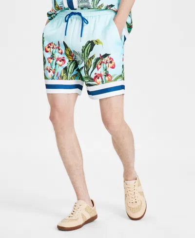 Inc International Concepts Men's Thom Regular-fit Tropical-print 7" Drawstring Shorts, Created For Macy's In Sunlit Aqua