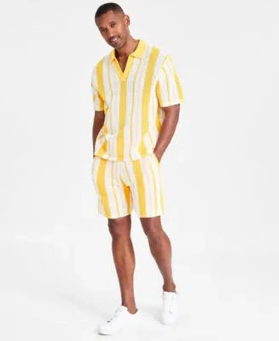 Inc International Concepts Mens Regular Fit Crocheted Stripe Polo Shirt 7 Drawstring Shorts Created For Macys In Majestic Yellow