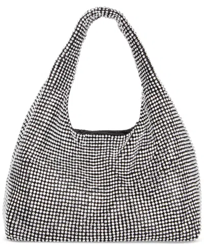 Inc International Concepts Mesh Crystal Hobo Bag, Created For Macy's In Pewter