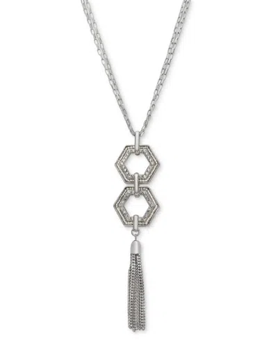 Inc International Concepts Pave & Beaded Hexagon Chain Tassel Pendant Necklace, 28" + 3" Extender, Created For Macy's In Silver