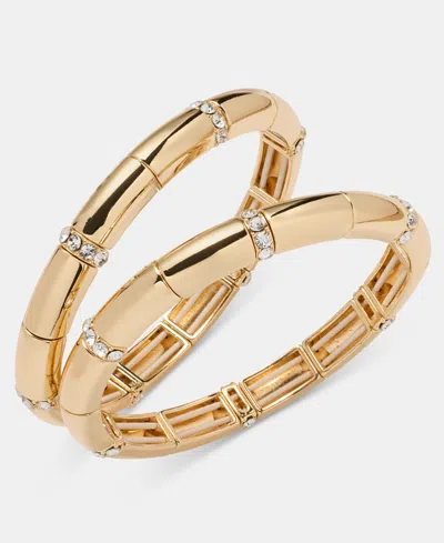 Inc International Concepts Pave & Tubular Beaded Stretch Bracelets, 2-piece Set, Macy's Exclusive In Gold,cryst