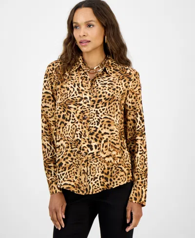 Inc International Concepts Petite Animal-print Button-down Shirt