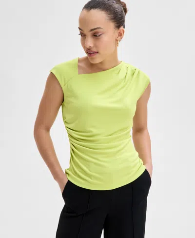 Inc International Concepts Petite Asymmetric Draped Top, Exclusively At Macy's In Lime Sash