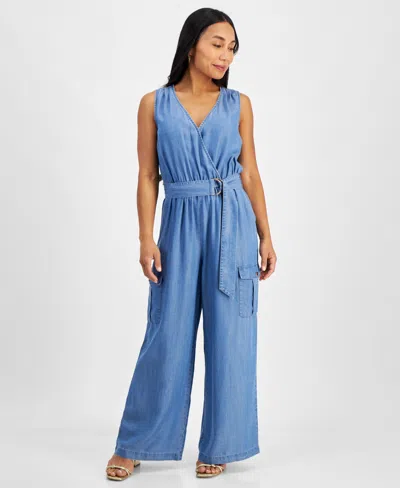 Inc International Concepts Petite Belted Utility Jumpsuit, Created For Macy's In Medium Indigo