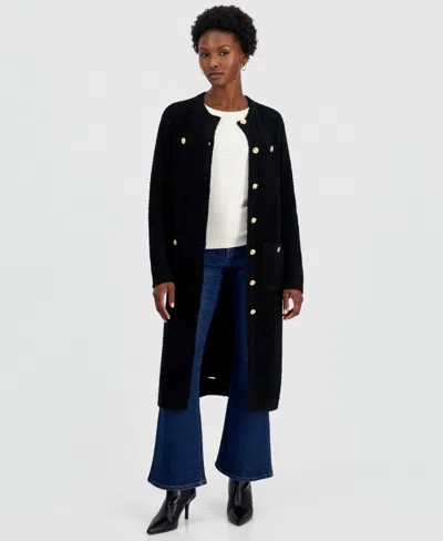 Inc International Concepts Petite Boucle Button-front Cardigan, Macy's Exclusive In Black