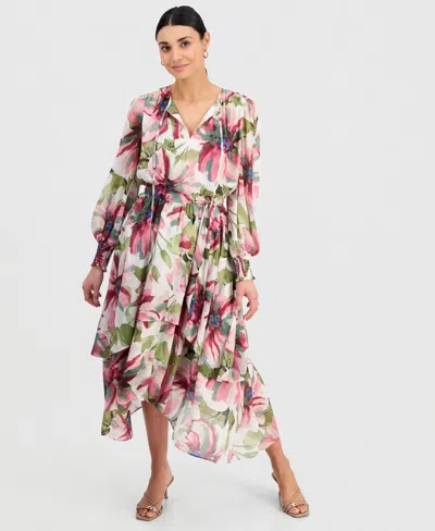 Inc International Concepts Petite Bubble-sleeve Tie-waist Tiered Dress, Created For Macy's In Multi