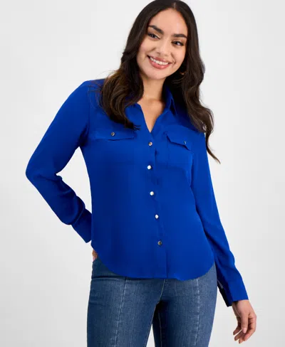 Inc International Concepts Petite Button-front Blouse, Created For Macy's In Brght Blue