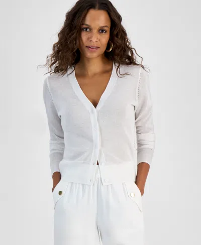 Inc International Concepts Petite Button-front Cardigan, Exclusively At Macy's In Bright White