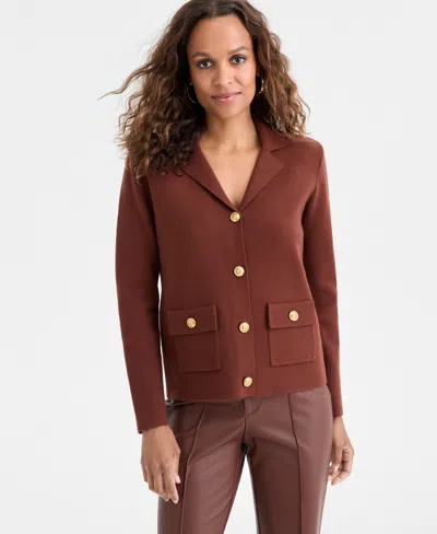 Inc International Concepts Petite Button-front Cardigan, Macy's Exclusive In Brown