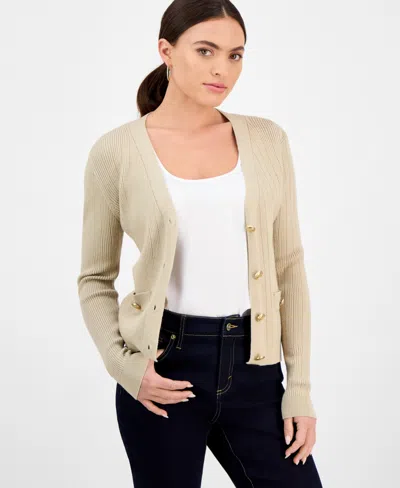 Inc International Concepts Petite Button-front V-neck Cardigan, Exclusively At Macy's In Natural Sand