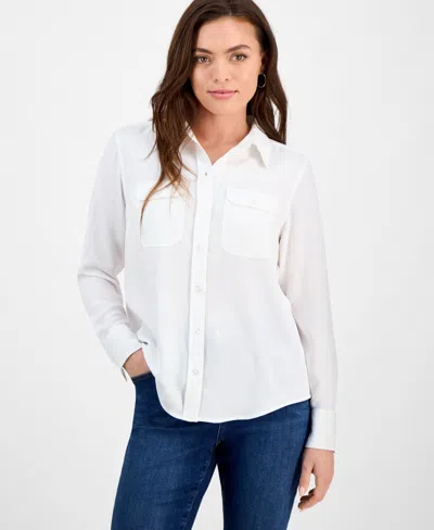 Inc International Concepts Petite Button-pocket Long-sleeve Shirt, Exclusively At Macy's In Washed White