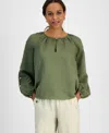 Inc International Concepts Petite Button-sleeve Blouse, Exclusively At Macy's In Olivine