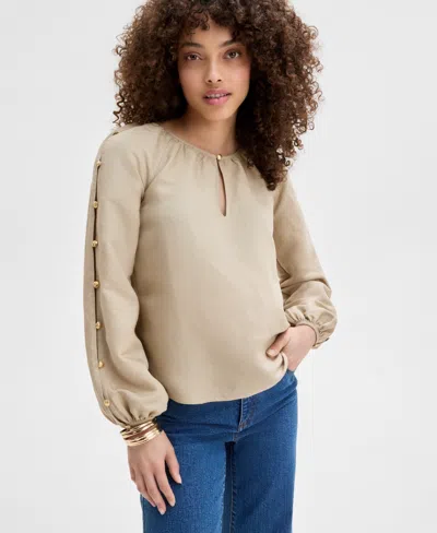 Inc International Concepts Petite Button-sleeve Blouse, Exclusively At Macy's In Skin Deep