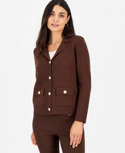 Inc International Concepts Petite Button-front Cardigan, Macy's Exclusive In Burgundy