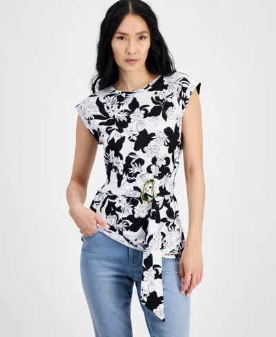 Inc International Concepts Petite Cap-sleeve Hardware Buckle Top, Created For Macy's In Jeni Bloom