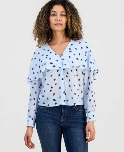 Inc International Concepts Petite Capelet Blouse, Macy's Exclusive In Blue