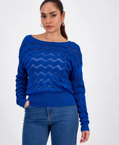 Inc International Concepts Petite Chevron Stitch Sweater, Macy's Exclusive In Blue
