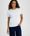 Inc International Concepts Petite Cotton Embellished Top, Exclusively At Macy's In Bright White