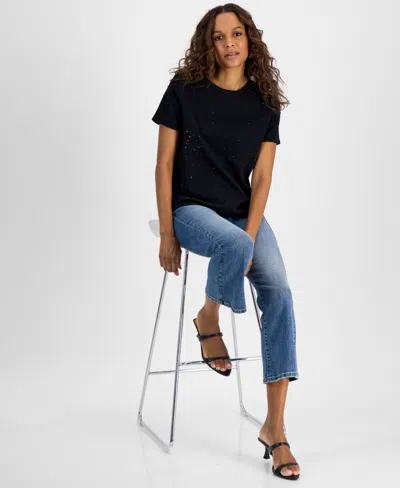Inc International Concepts Petite Cotton Embellished Top, Exclusively At Macy's In Deep Black
