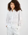 Inc International Concepts Petite Cotton Eyelet Button-front Top, Exclusively At Macy's