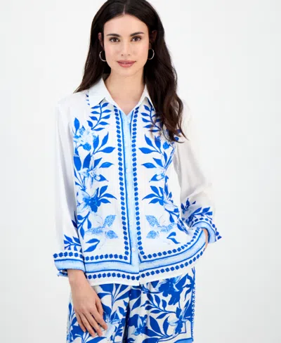 Inc International Concepts Petite Cotton Floral-print Blouse, Exclusively At Macy's