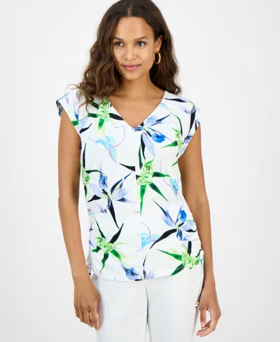 Inc International Concepts Petite Cotton Printed V-neck Top, Exclusively At Macy's