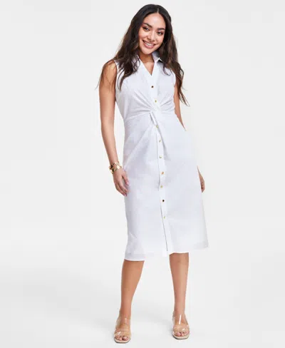 Inc International Concepts Petite Cotton Twisted Dress, Created For Macy's In Bright White