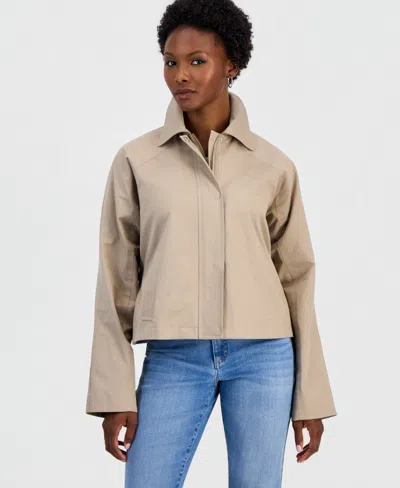 Inc International Concepts Petite Cropped Trench Cotton-blend Jacket, Macy's Exclusive In Elegant Taupe