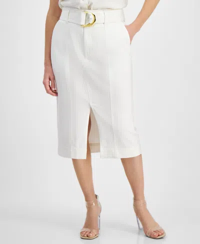 Inc International Concepts Petite Denim Midi Skirt, Created For Macy's In Washed White