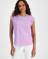 Inc International Concepts Petite Dew Drop Cotton Roll-sleeve Tee, Created For Macy's In Purple
