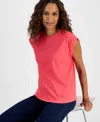 Inc International Concepts Petite Dew Drop Cotton Roll-sleeve Tee, Created For Macy's In Red