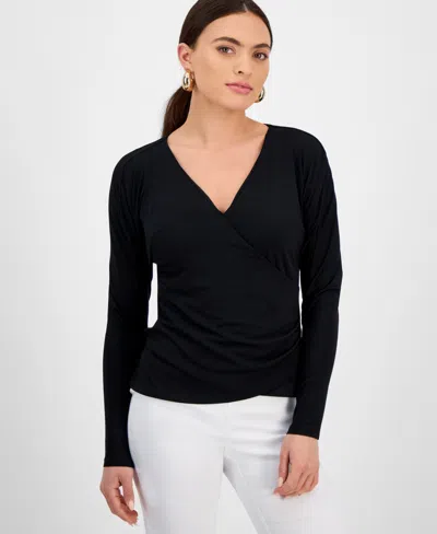 Inc International Concepts Inc Plus Size Dolman-sleeve Surplice-neck Top, Exclusively At Macy's In Deep Black