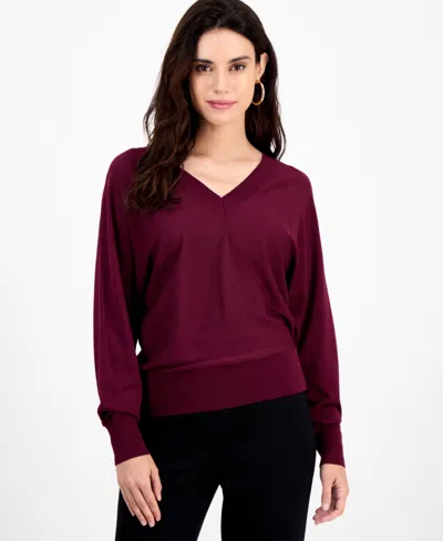 Inc International Concepts Petite Dolman-sleeve Sweater, Created For Macy's In Burgundy