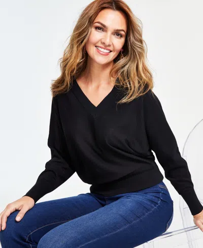 Inc International Concepts Petite Dolman-sleeve Sweater, Created For Macy's In Deep Black