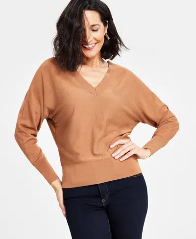 Inc International Concepts Petite Dolman-sleeve Sweater, Created For Macy's In Warm Toffee
