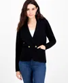 Inc International Concepts Petite Double-breasted Patch Pocket Sweater, Macy's Exclusive In Black